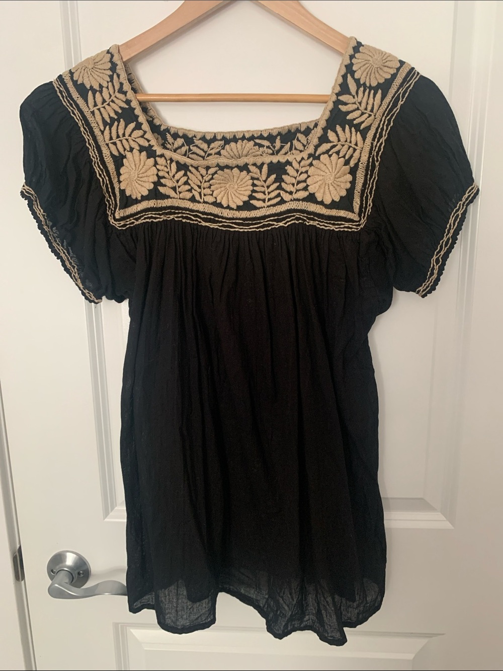 Mexican Embroidered Chic Black & Beige Blouse
